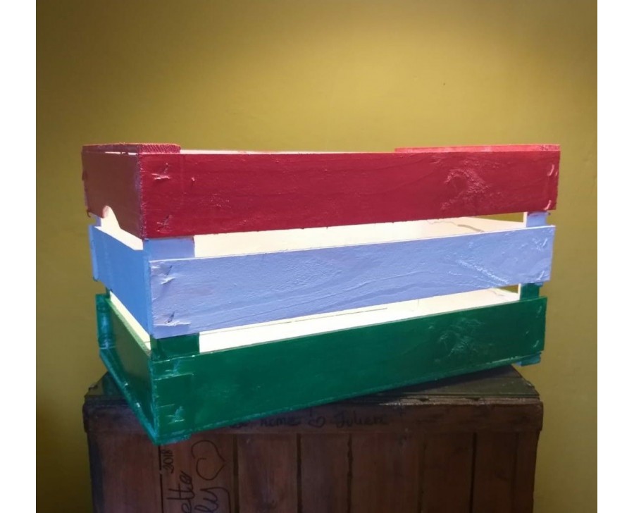 Casse e Cassette della frutta legno finitura tricolore bandiera italiana  50x30x27