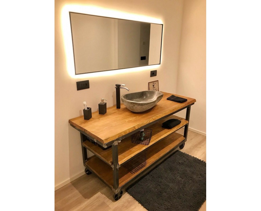 Mobile bagno tavolo consolle legno massello rovere stile industrial 160x50  h80