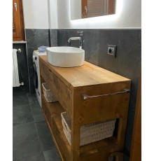 Mobile bagno legno massello abete con anta a ribalta e cassetti