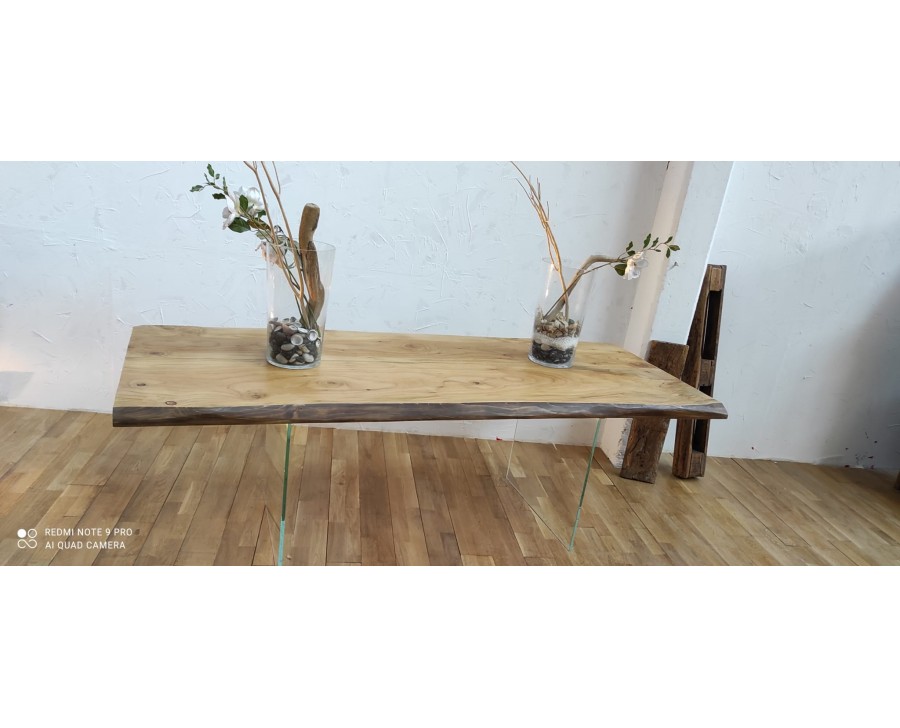 Tavolo con gambe in vetro e piano in legno massello di cedro cm 200 x 80