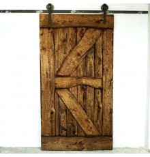 BARN DOOR PORTA SCORREVOLE IN LEGNO MASSELLO BORCHIE VINTAGE 215x95 CON  BINARIO A SCOMPARSA OPZIONALE