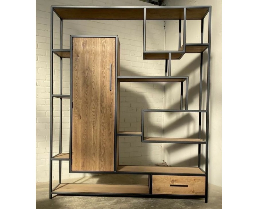 Mobile soggiorno in ferro e legno massello H 200 x 150 in stile industriale  italian design