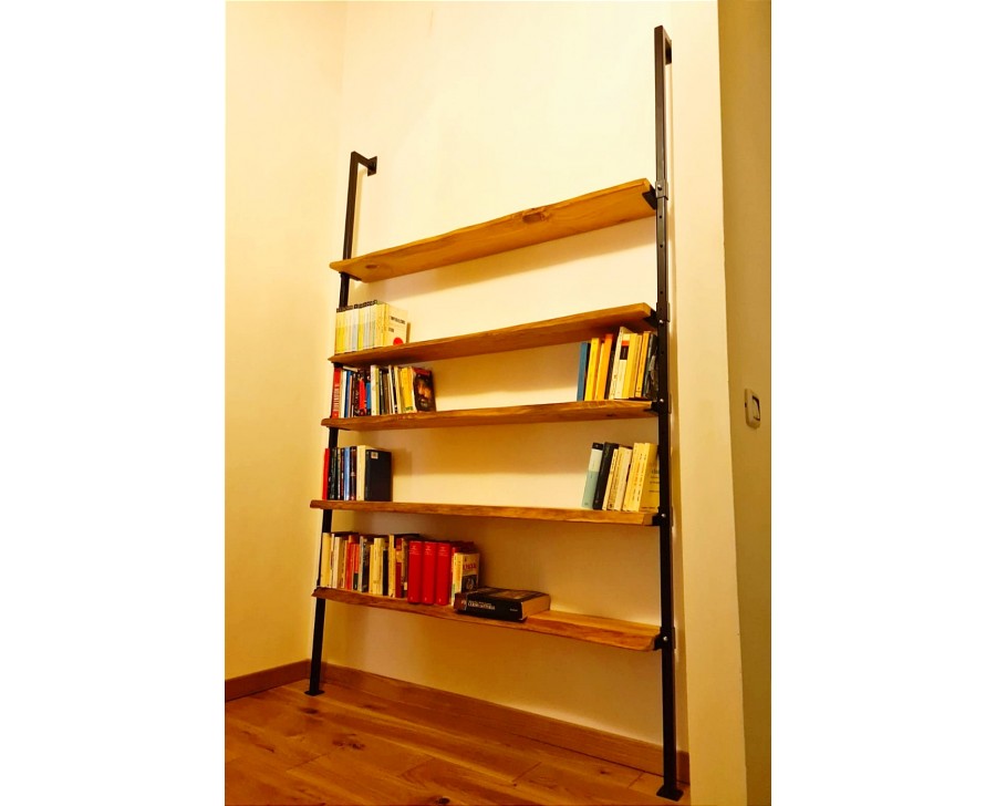 Libreria legno in cedro massello da parete vintage 240h x 150 x 25 cm con  piani regolabili