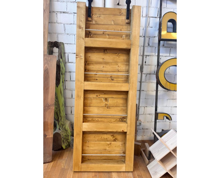 BARN DOOR LIBRERIA con SPECCHIO SUL RETRO - PORTA SCORREVOLE IN LEGNO MASSELLO 215x95 COLORI A RICHIESTA